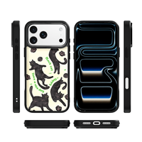 Coque de téléphone AG Feeling Black Edge avec motif chat noir vert lumineux doré pour iPhone 17, 17 Pro Max, 16 Pro, 15 – Coque magnétique