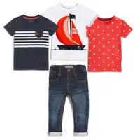 4 Buah Pakaian Katun Musim Panas Balita Laki-laki Kemeja Bayi Lengan Pendek & Atasan T-shirt Anak-anak dengan Jeans