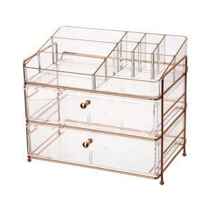 Thiết Kế Mới Máy Tính Để Bàn Rose Gold Dây Kim Loại Giá Mỹ Phẩm Lưu Trữ Box <span class=keywords><strong>Acrylic</strong></span> Makeup <span class=keywords><strong>Organizer</strong></span> <span class=keywords><strong>Set</strong></span> Với Rose Gold Trim - Product Image 5