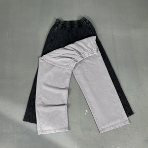 Pantalon de mode formel personnalisé, style vintage, motif flocon de neige, délavage Stone Wash, ourlet effiloché, patchwork vieilli, vente en gros - Product Image 2