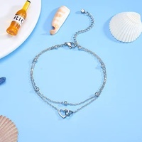 Gelang Kaki Stainless Steel untuk Wanita, Liontin Hati Salib Perak, Perhiasan Pantai Musim Panas, Tahan Air, Anti Karat, Grosir