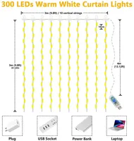 300/600 LED chaîne fée rideau lumières intérieur/extérieur jardin fête mariage noël décorations de noël lumière led