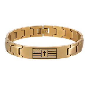 Bracelet en acier inoxydable pour hommes, 12mm, design croix et drapeau gravés, lien incurvé bicolore, bijoux cadeau - Product Image 4