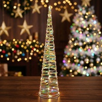 Lampe de table LED en forme de cône irisé avec cadre en fer, effet prismatique, éclairage arc-en-ciel, décoration de Noël pour les fêtes