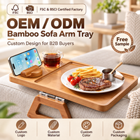 Plateau de canapé en bambou avec support de téléphone rotatif à 360°, plateau à clipser sur l'accoudoir du canapé, table d'appoint antidérapante pour boissons et collations