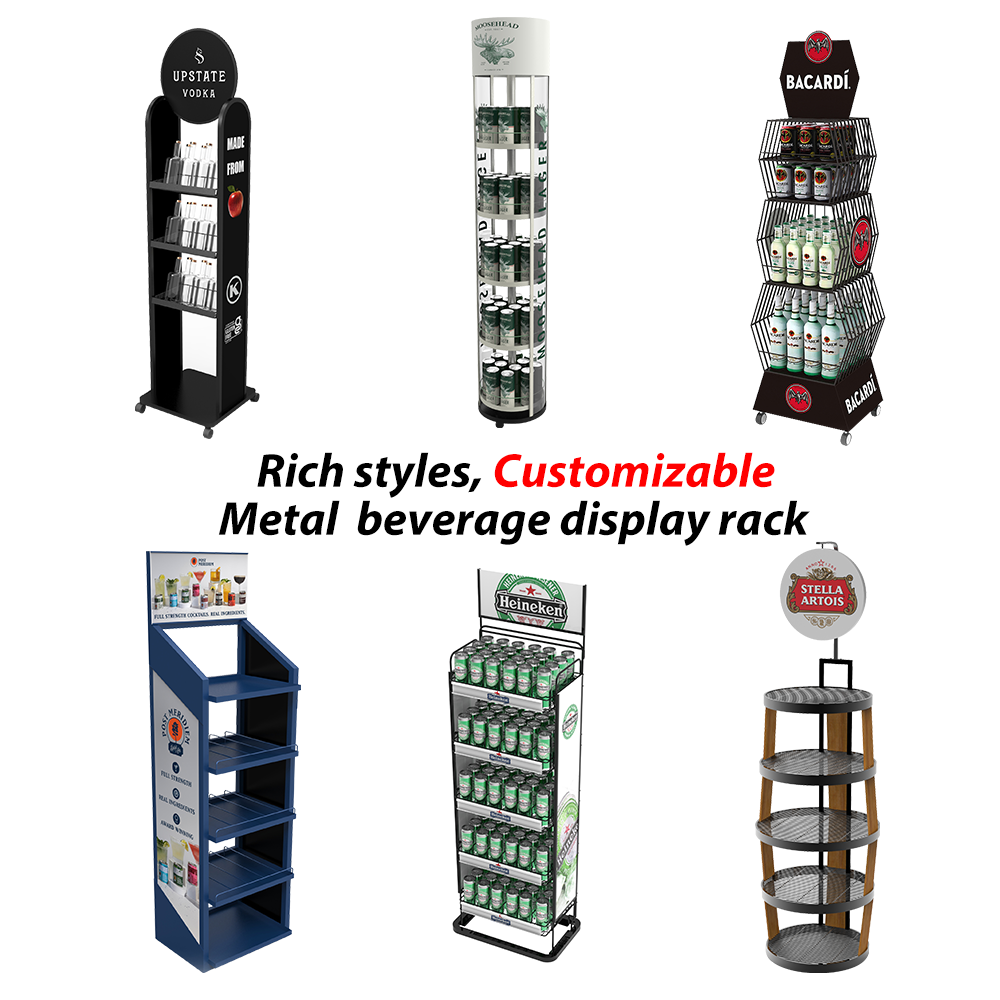 Apache Customized Metal Beverage Merchandising Display Stand Vertical Vendor Rising Shelf for Bottle and Can Storage for Store — view 4