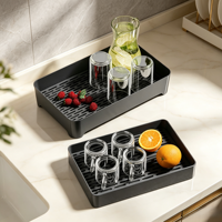 Plateau de drainage pour comptoir de cuisine, grande capacité, avec poignée encastrée, pour le rangement de la vaisselle et le service de thé