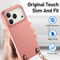 Étui pour iPhone 18 Pro Max avec bandoulière, motif litchi, coque de protection détachable compatible avec iPhone 17 16 15