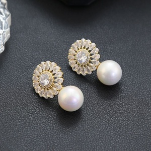 S925 <b>Silver</b> Needle Inlaid Luxury Diamond Zircon Pearl Earrings for Women Fashionable Versatile <b>Studs</b> Wholesale - Product Image 2