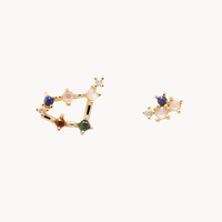 Boucles d'oreilles clous Star Line, design deux pièces, serties de zircons ronds, en laiton doré, bijoux du zodiaque, boucles d'oreilles clous du zodiaque