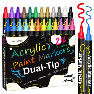 Nuovi Pennarelli Acrilici a Doppia Punta in 24 Colori, con Punta Media e Punta Fine da 1mm, Ideali per Pittura su Roccia e Ceramica - Product Image 1