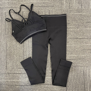 Conjunto Deportivo de Dos Piezas <span class=keywords><strong>para</strong></span> <span class=keywords><strong>Mujer</strong></span>, Top Corto y Leggings Acanalados, Ropa Deportiva sin Costuras <span class=keywords><strong>para</strong></span> Yoga, Venta al Por Mayor - Product Image 6