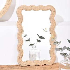 Handmade Woven Wave Frame Decorative <b>Mirror</b> Brown Irregular Shape For Home Decor Hanging Items 1PC - Product Image 3