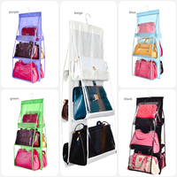 Vente chaude Double Face 6-Pocket Hanging Sac À Main Organisateur Transparent Sac De Rangement pour Armoire Placard Vêtements Garage Utilisation