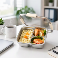Boîte à lunch portable en acier inoxydable, anti-fuite, 2/3 compartiments, avec poignée, grande capacité, récipient pour la préparation des repas