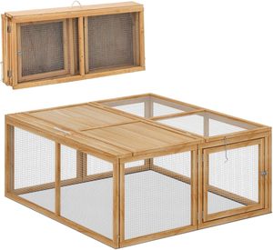 Foldable Wooden Small Animal Playpen With Wire Mesh and Expandable Design for Outdoor Indoor <strong>Pet</strong> <strong>Run</strong> Use - Product Image 1