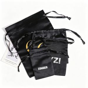 Sac à cordon personnalisé avec logo, beige, en satin, pour emballage cadeau, pochette pour parfum, vêtements, chaussures, sac anti-poussière - Product Image 4