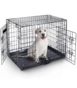 Atacado 2- door dog crate dobrável metal gaiola caixa de viagem para animais de estimação