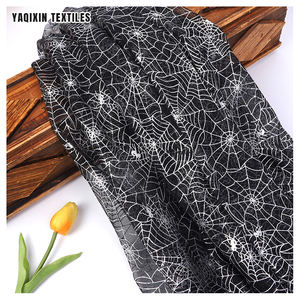 新款南瓜蝙蝠蜘蛛网印花薄纱网布黑色涤纶金银闪光印花薄纱面料万圣节 - Product Image 6