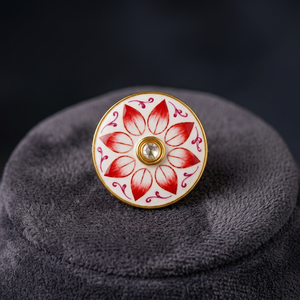 Botones de Lujo Personalizados de Latón con Esmalte Meenakari de Jaipur, Diseño de Capullo de Loto Rojo y Cristales Polki, para Trajes Formales de Hombre, Aniversarios y Bodas Sherwani - Product Image 4