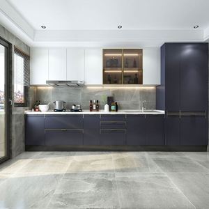 Gabinetes de cocina modernos de fibra 3D de acrílico de alto brillo para Blue Bar en Líbano, con fregadero, grifo, bisagra, guía de cajón y salpicadero - Product Image 6