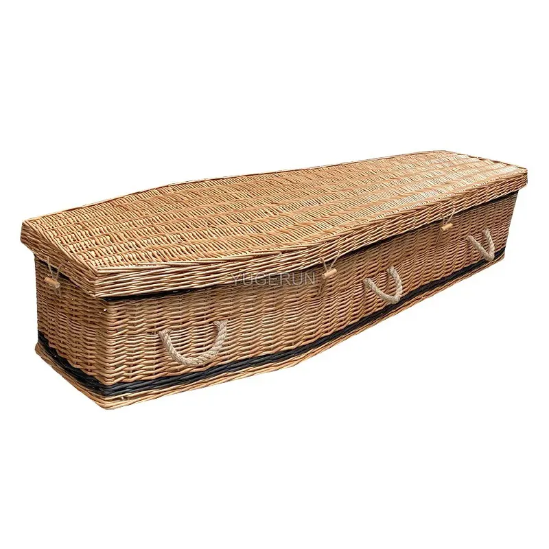 China Funeral Supplier United Kingdom Style Wicker Coffin Great Britain Traditional Style Green Cremation Willow Coffin Casket