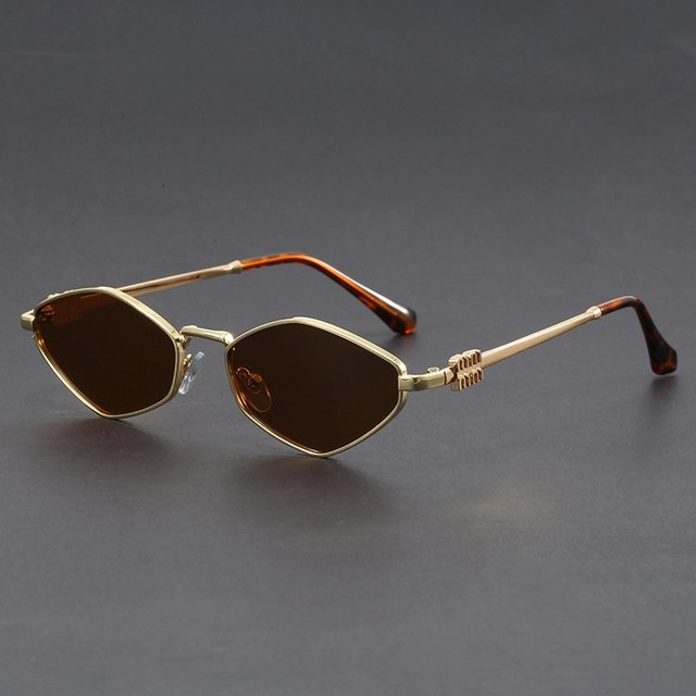 Custom Logo Small Frame Diamond Rhombus Sunglasses Women New Retro Metal Sunglasses