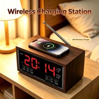 Vintage wekkerradio met snelle draadloze oplading, dubbele wekkers, snooze-functie, dimmer, retro klok voor de slaapkamer