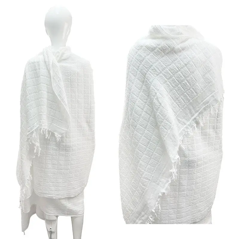 Wholesale Eco-Friendly Cotton Ihram Hajj Umrah Towel Quick-Dry Rectangle Checkered Umrah Gift Compliant CC Ihram Specifications