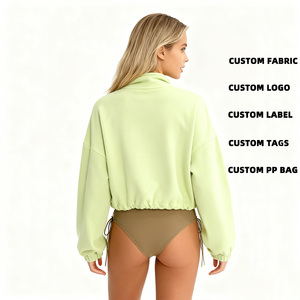 Giacca <span class=keywords><strong>Oversize</strong></span> da <span class=keywords><strong>Donna</strong></span> in <span class=keywords><strong>Pile</strong></span> Polare con Logo Personalizzato, Felpa con Cappuccio e Zip, Modello Corto con Maniche a Sbuffo, Pullover Sherpa, Cappotto Giacca in <span class=keywords><strong>Pile</strong></span> da <span class=keywords><strong>Donna</strong></span> - Product Image 2