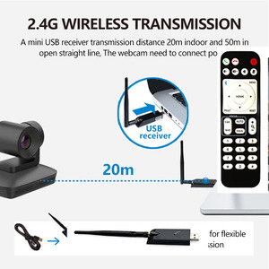 กล้อง PTZ สำหรับห้องประชุมวิดีโอคอนเฟอเรนซ์ รองรับการส่งสัญญาณไร้สาย USB 2.4G ความละเอียด 1080p ซูมออปติคอล 10 เท่า พร้อมระบบติดตามเสียง  ไมโครโฟน 4 ตัว รุ่น MC2024 2.4G - Product Image 5