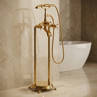 Robinet thermostatique moderne à monobloc pour salle de bain, à montage sur plan, avec noyau en céramique, construction en laiton, finition plaquée or