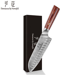 سكين مطبخ ياباني احترافي بنمط كيريتسوكي، سكين شيف سانتوكو من الفولاذ الدمشقي مع مقبض من خشب الباكا - Product Image 5