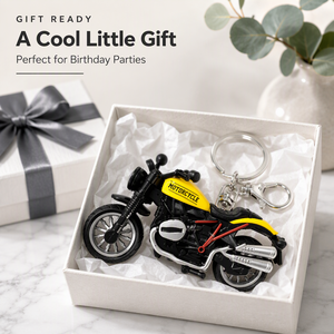 Porte-clés <span class=keywords><strong>mini</strong></span> moto, modèle de moto 3D noir et jaune avec roues à rayons, porte-clés jouet mignon pour enfants garçons - Product Image 5