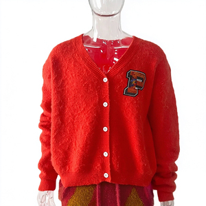 Cardigan en mohair personnalisé avec logo, pull en maille fourrure pour homme, manteau tricoté de haute qualité, cardigan en mohair duveteux à boutons pour homme - Product Image 1