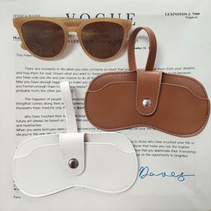 Leather Eyeglasses <b>Case</b> Brown White Simple Rectangle <b>Sunglasses</b> Storage Bag Portable Protective Cover <b>for</b> Eyewear - Product Image 1