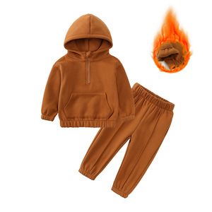 Ensemble sweat à capuche et pantalon pour garçons et filles, automne-hiver, décontracté, sport, deux pièces, vêtements pour enfants, coton, couleur unie - Product Image 4