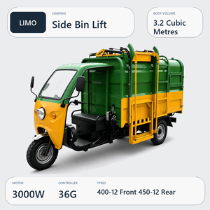 Triciclo Eléctrico de Saneamiento con Caja de Carga Lateral y Elevador de Contenedores para Recolección de Residuos en Aldeas y Propiedades Municipales - Product Image 1