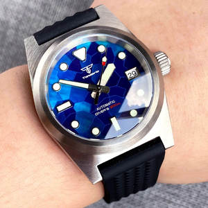 Montre de plongée Tandorio 62mas <span class=keywords><strong>38mm</strong></span> |   Montre à remontage automatique avec cadran en nacre bleu glacé, verre saphir bombé et bracelet gaufré, marque haut de gamme - Product Image 4