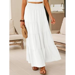 ANRABESS Womens Maxi <b>Skirt</b> <b>Elastic</b> High Waist A-Line Tiered Long Flowy Boho Summer Casual Beach Vacation Wear - Product Image 2