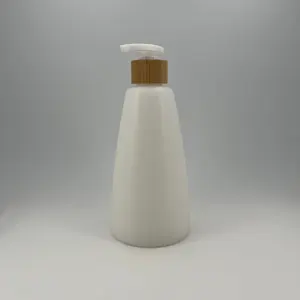 Customizable Cosmetic Packaging White 500 ml PE Bottle Shampoo Bottle Plastic Bottle with 28 410 Bamboo Pump Lotion Pump