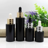 Flacon compte-gouttes en verre noir/doré à épaule plate, personnalisé, 15ml, 30ml, 50ml, 100ml, avec estampage à chaud, pour diffuseur de roseaux, gouttes pour les yeux, lotion, huile - Lot de 100 pièces