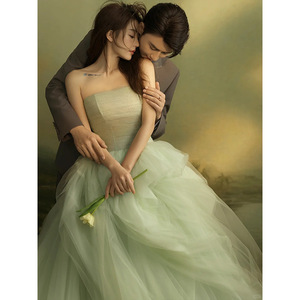 High End Retro Wedding Dress Strapless Tulle Ball Gown Natural Waistline Vintage Style Photography Studio Use - Product Image 1