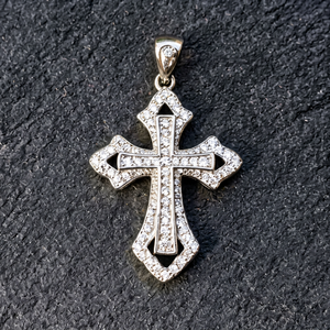 Colgante de Cruz de Plata de Ley 925 con Circonita Cúbica, Bañado en Rodio, Amuleto Cristiano, Estilo Hiphop, Collar Unisex para Fiesta - Product Image 1