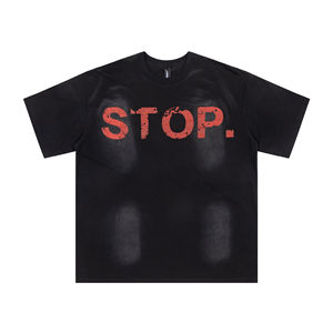 New Retro High-End Men's Short-Sleeved T-Shirt Streetwear Style Drop Shoulder <b>Sleeveless</b> Design Screen Printed Bamboo Material - Product Image 3