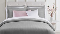Vente flash de linge de lit en microfibre à rayures Dobby, ensemble de draps en microfibre, taille Queen, couleur gris ou argent