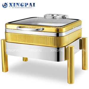 XINGPAI 호텔 장비 두바이 로얄 럭셔리 골드 채핑 접시 유리 뚜껑이있는 스테인레스 스틸 채핑 요리 뷔페 세트 - Product Image 3