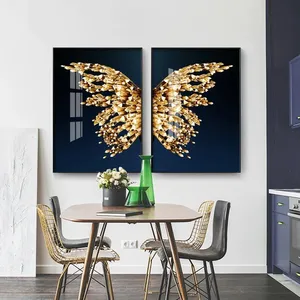 Cuadro de mariposa dorada de estilo nórdico, póster de pared, pintura de estilo moderno, arte para pasillo, sala de estar, dormitorio, impresión en lienzo