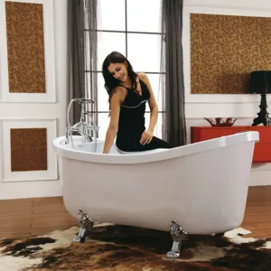 FABIAO 72 Inch Acrylic Clawfoot Slipper Tub Claw foot free standalone standing acrylic deep soaking bathtub