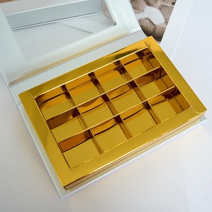 Empty magnetic gold chocolate truffle candy sweet paper gift box, with transparent window customizable according to needs - Product Image 1